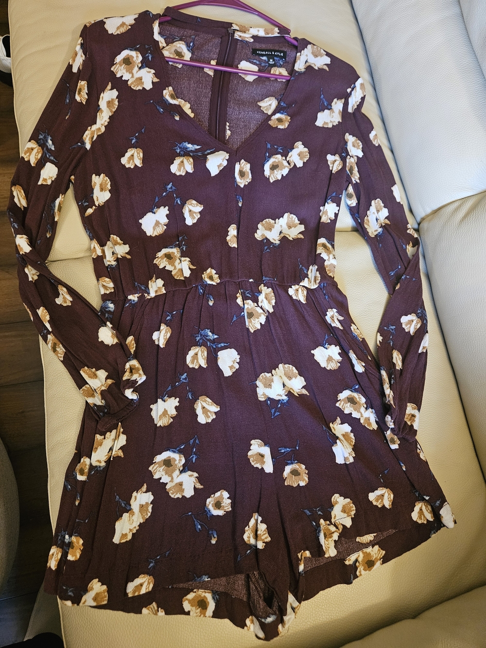 Kendall+Kylie Burgundy Floral Long-Sleeve Romper